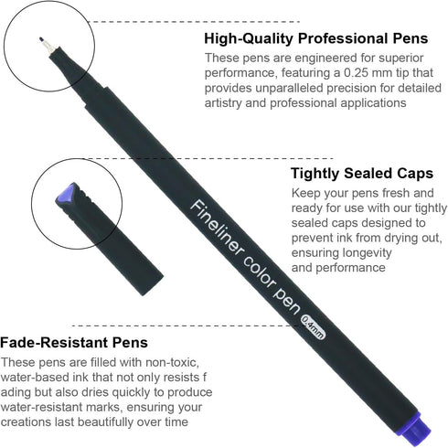 Fineliner Pens, Set of 24 Fineliners, 0.4 mm Tips Fine Point Markers, Assorted Art Pens, Water-Based Fine Tip Markers for Drawing, Sketching, Jour...