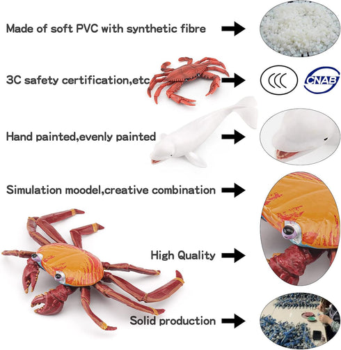 Ocean Sea Marine Animal Figure Toys Playsets 4 PCS Diver White Whale Crab Sally Crab Model Toy Desktop Decoration Collection Party Favors Toys for...