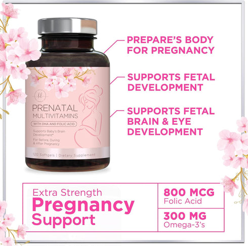 Hello Lovely! Women's Prenatal Multivitamin with Folic Acid + DHA, Prenatal Vitamins w/Folate, Omega 3, Vitamins D3, B6, B12 & Iron, Pregnancy Sup...