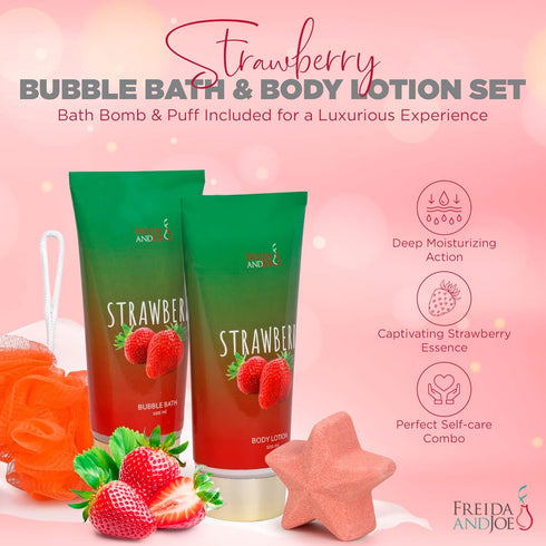 Strawberry Bath and Body Gift Set for Women - Luxurious Shower Pampering, Irresistible Strawberry Scent, Complete Body Skincare Collection...
