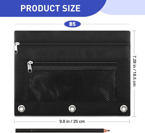 Pencil Pouch for 3 Ring Binder: 3 Ring Binder Pencil Case with 2 Zippers, Large Capacity Pencil Pouch Bulk Holder Accessories Clear Window Pencil ...