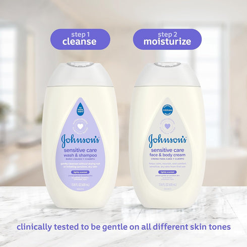 Johnson's Baby Sensitive Care Baby Body Wash & Shampoo, Daily Moisturizing 2-in-1 Baby Wash & Shampoo to Gently Cleanse Dry, Sensitive Skin, Light...