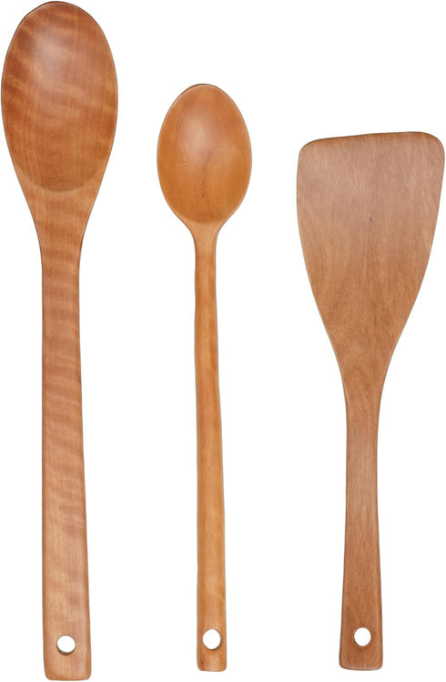 Wooden Spoons for Cooking, 3-Piece Wooden Utensil Set, Wooden Spoons and Spatula for Cooking, Serving, Natural Wood, Non-Stick, Smooth Surface, La...