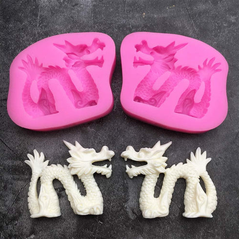 2Pcs/Set 3D Dragon Fondant Mold - Chinese Zodiac Dragon Silicone Gum Paste Sugar Craft Mold for Cake, Cupcake Topper Decorating Tools...