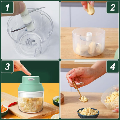 Electric Garlic Chopper 250ML, Mini Vegetable Chopper 2 in 1 Food Chopper Garlic Mincer with Egg Beater, Onion Chopper, USB Portable Small Food Pr...