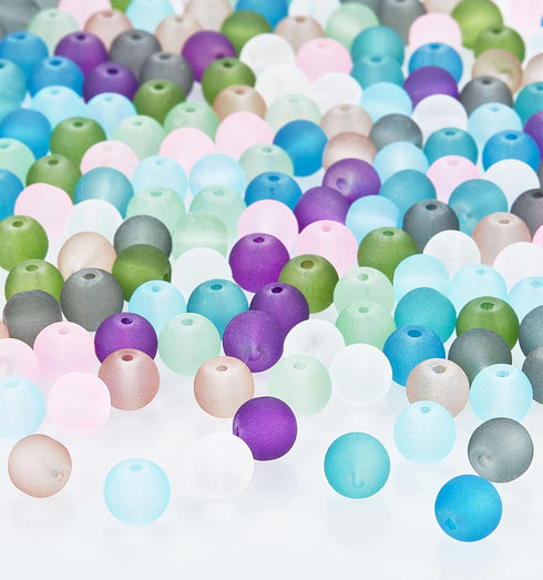 PH PandaHall 200pcs Frosted Glass Beads 10 Color 8mm Sea Glass Beads Spacers Matte Bead Ocean Blue Loose Bead for Friendship Bracelet Necklace Mot...
