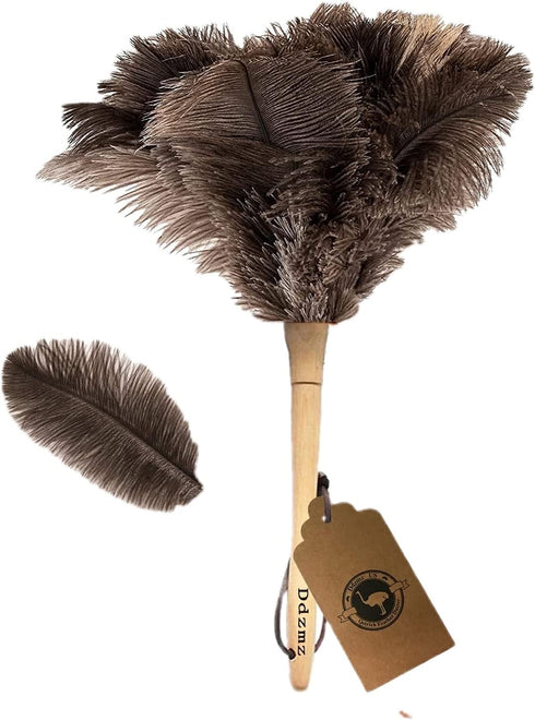 Feather Duster, Feather Dusters for Cleaning Ddzmz Fluffy Natural Genuine Ostrich Feathers with Wooden Handle Reusable Handheld Ostrich Feather Du...