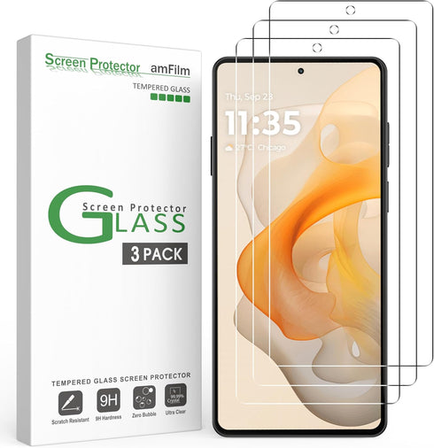 amFilm 3 Pack Compatible with Motorola Moto G Stylus 2024 5G 6.7" Screen Protector Tempered Glass with Easy Installation Handles, HD Clear, Anti-S...