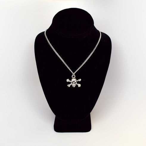 Gothic Skull and Crossbones Silver Finish Pewter Pendant Necklace...