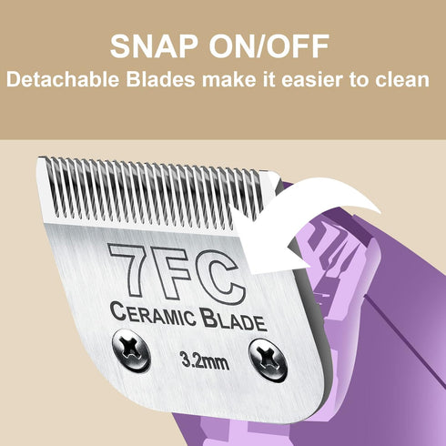 Detachable Pet Dog Clipper Blades, Compatible with Andis Size-7FC Cut Length 1/8"(3.2mm), Most Oster A5, Wahl KM Series Clippers,Made of Ceramic B...