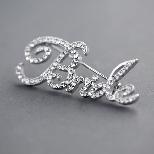 Mariell Rhinestone Crystal Bride Word Brooch Pin in Script Lettering, Bachelorette & Bridal Shower Gift...
