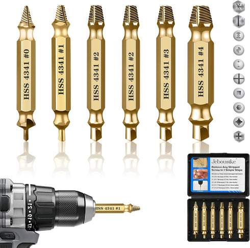 Damaged Screw Extractor Kit Stripped Screw Extractor Set DIY Hand Tools Gadgets Gifts for Men Broken Bolt Extractor Remover Sets, 6PC HSS Drill Bi...