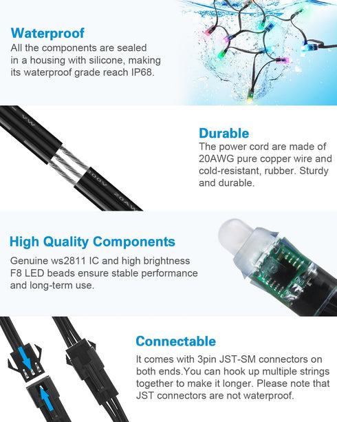 ALITOVE 50pcs DC 12V WS2811 Led Pixel Black 12mm Diffused Digital RGB Addressable Dream Color Round LED Pixels Module IP68 Waterproof...