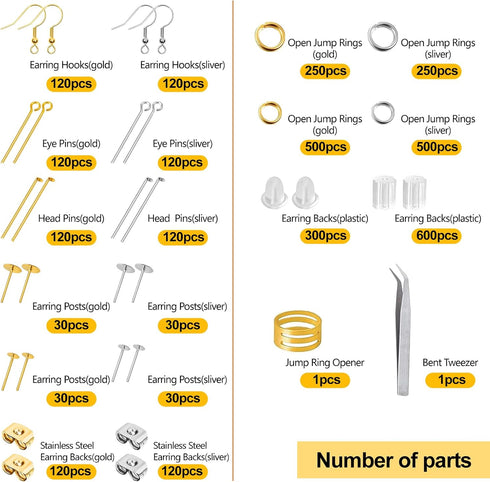 3480Pcs Earring Making Supplies Kit with Earring Hooks, Earring Pins, Jump Rings, Earring Backs, Posts and Earring Making Findings for Jewelry Mak...