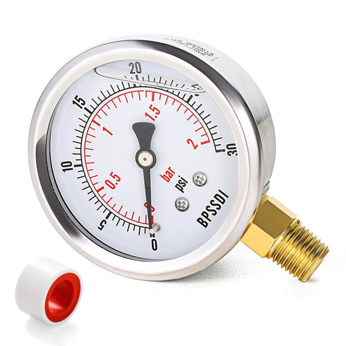 0-30 Psi Pressure Gauge, Glycerin Filled, Water Pressure Gauge, 2-1/2" Dial,1/4"NPT Lower Mount, Stainless Steel Case, for Pneumatic Regulator Air...