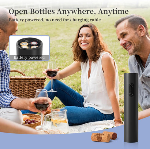 Electric Wine Opener Set, Battery Operated Wine Bottle Opener with Storage Base, Wine Corkscrew Remover, Automatic Wine Opener Accessories for Hom...