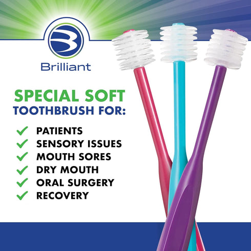 Brilliant Specialty Adult Round Toothbrush for Sensitive Mouths to Support Chemo and Other Sensory Oral Care Needs with Ultra Soft Bristles, Viole...