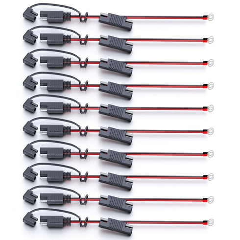 1 Ft - 16 AWG Cable Connector SAE to O-Ring Terminal Harness, 10A, Extension Cord Quick Disconnect for Battery Charger, Car, Motorcycle (10 Pcs wi...