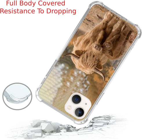 Cute Highland Cow and Cub Phone Case Compatible with iPhone 14 Plus?Cute Animals Pattern Silicone Shockproof TPU Bumper Protective Cover Case for ...