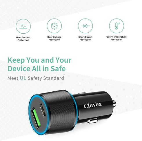 Cluvox 35W USB C Car Charger Adapter, Fast Charging Compatible for iPhone 15 Plus/Pro/Max/14/13/12/11/SE, Samsung Galaxy Phone Charger for Automob...