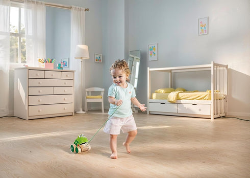 Hape Frog Pull-Along | Wooden Frog Fly Eating Pull Toddler Toy, 4.6 x 3.3 x 3.8 inches, Green...