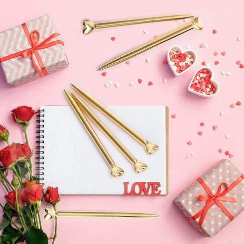 Chinco 12 Pieces Heart Shaped Pens Black Ink Retractable Metal Decorative Cute Pens for Women Girl Heart Writing Ballpoint Pens for Wedding Baby S...
