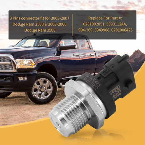 KIPA Fuel Rail Pressure Sensor for Dodge Ram 2500 2003-2007 Dodge Ram 2003-2006 Truck Cummins Diesel L6 5.9L Replace Bosch OEM # 0281006425 028100...