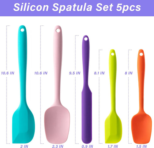 Silicone Spatula Set, 5 Piece Food Grade Rubber Spatulas for Baking, Cooking, and Mixing High Heat Resistant Non Stick Dishwasher Safe BPA-Free (M...