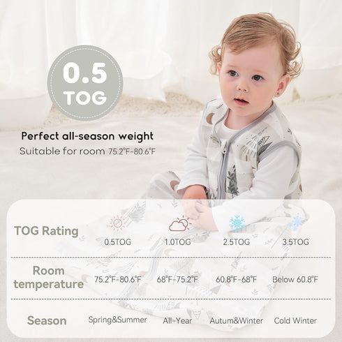 Yoofoss Baby Sleep Sack 12-18 Months 0.5 TOG Baby Wearable Blanket, 100% Cotton Infant Toddler Sleeping Sack 2-Way Zipper Lightweight Sleepsack, G...