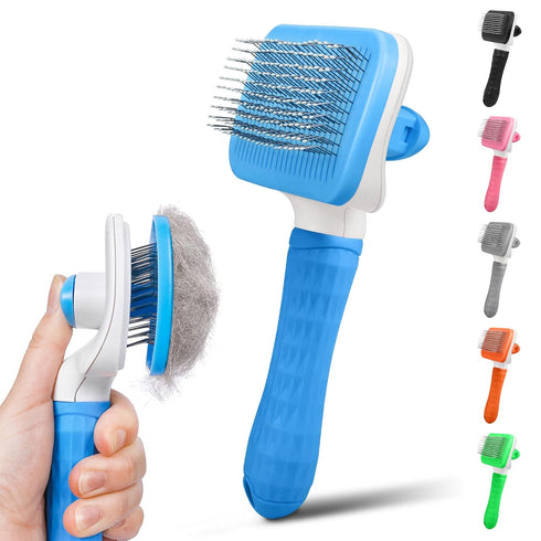 Dog & Cat Brush, Self Cleaning Slicker Brush for Pets, Upgraded Dog Brush for Shedding Massaging and Grooming, Removes Loose Undercoat & Portable ...