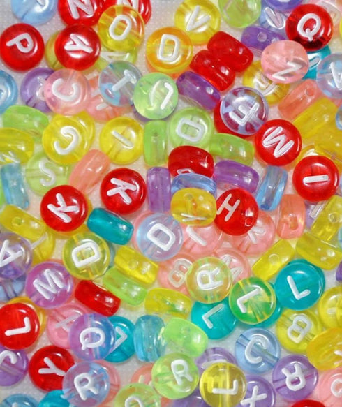 AKOAK Pack of 200 Mixed 4 x 7 mm Round Candy Colors Acrylic Plastic Beads with White Letters/Alphabet Letter "A-z" Cube Beads for Bracelets,Neckla...