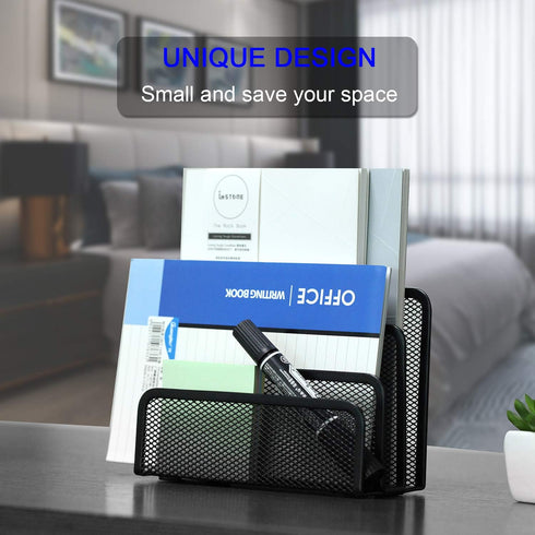 Desk Mail Organizer, File Holder Letter Sorter with 3 Vertical Upright Metal Mesh Compartments Document, Filing, Folders, Mail, Paper Organizer fo...