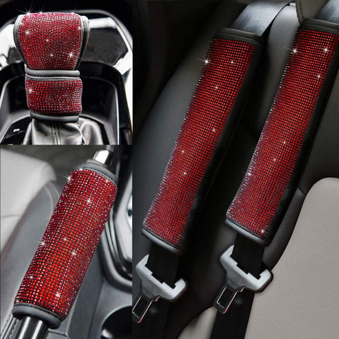 Valleycomfy Soft Velvet Seat Belt Shoulder Pads with Bling Rhinestones Car Bling Seat Belt Covers for Women, Crystal Handbrake Cover, Bling Ring S...