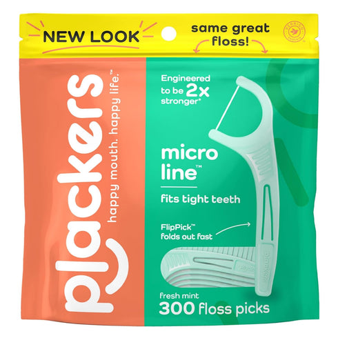 Plackers Micro Line Dental Floss Picks, Fold-Out FlipPick, Tuffloss, Easy Storage with Sure-Zip Seal, Fresh Mint Flavor, 300 Count...