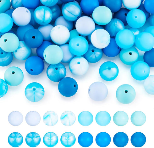80Pcs Blue Silicone Focal Beads 15mm Round Ball Beads Chunky Kandi Beads Spacer Pen Beads for Crafts DIY Beadable Pens Keychain Bracelets Jewelry ...