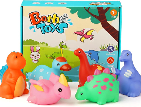 Bath Toys for Toddlers 1-3: 6 Packs Light-Up Floating Dinosaur Baby Toddler Bath Toys Set for Boys Kids Easter Christmas Birthday Gifts - Water Ba...