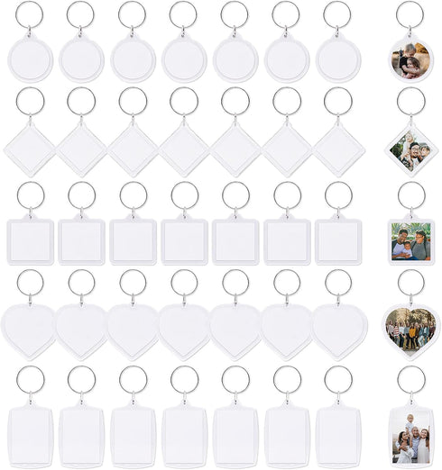 40Pcs Clear Acrylic Blank picture Photo frame keychain Personalized photo insert keychain bulk, Rectangle, Heart-Shaped, Round, Square and Rhombus...