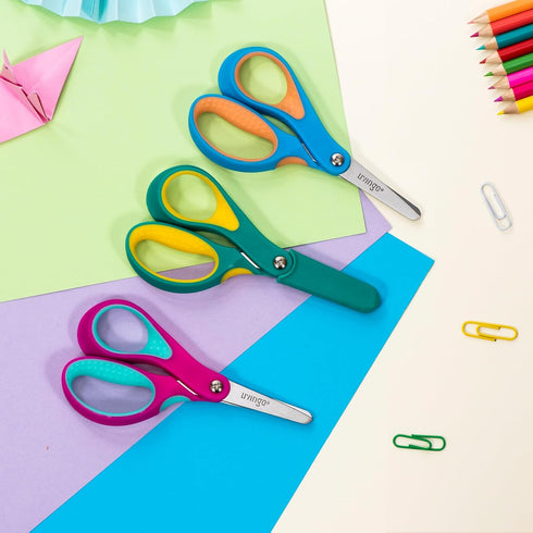 LIVINGO Left Handed Kids Scissors: Blunt Tip Safety Lefty Toddler Child Scissors for School Craft Cutting Paper - 3 Pack 5 inches Comfort Grip Gre...