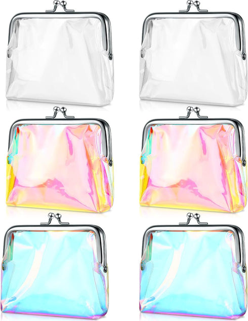 6 Pieces Clear Coin Purse for Women Kiss Lock Coin Purse Transparent Change Purse Wallet Waterproof PVC Kiss-lock Clear Coin Wallet for Carrying Y...