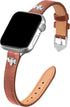 JR.DM Slim Leather-Bands Compatible with Apple Watch Band 38mm 40mm 41mm 42mm 44mm 45mm 49mm, Top Genuine Leather Band with Charms, Feminine Desig...