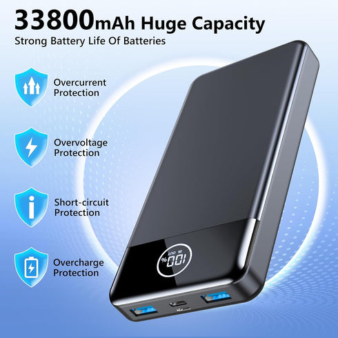 Portable Charger, 33800mAh Power Bank, 22.5W Fast Charging Battery Pack with USB C/USB A Output, Digital Display Portable Phone Charger for iPhone...