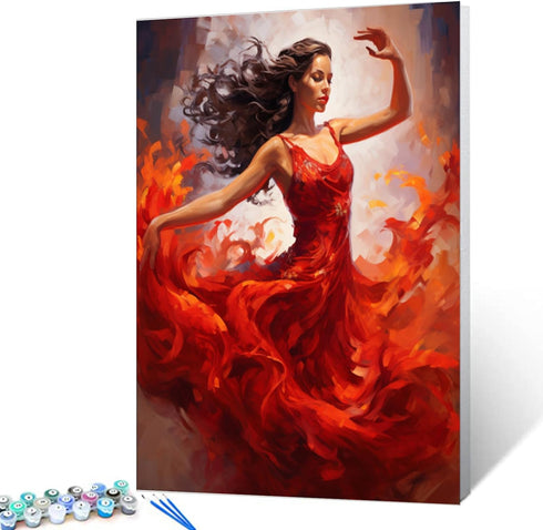 Dancing Woman Oil Painting Paint by Number Kits 16 x 20 inch Canvas Abstract Graffiti Red Dress Female Dancer DIY Painting for Kid Students Adult ...