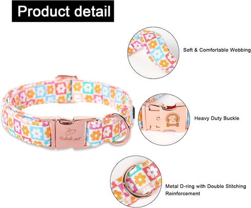 Dog Collar for Spring and Summer, Cotton Dog Collar with Safety Metal Buckle, Adjustable Puppy Collar for Small, Medium and Large Dogs S...