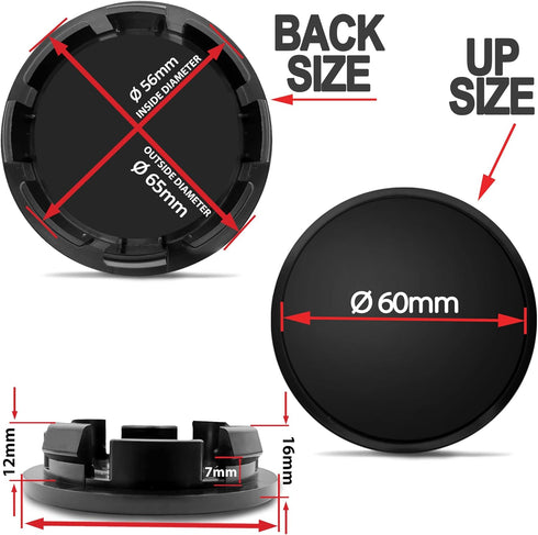 Biomar Labs 4 x Universal Wheel Centre Alloy Hub Center Caps Compatible with VW 3B7601171 / 6U7601171 Toxic Orange Black CV 58...