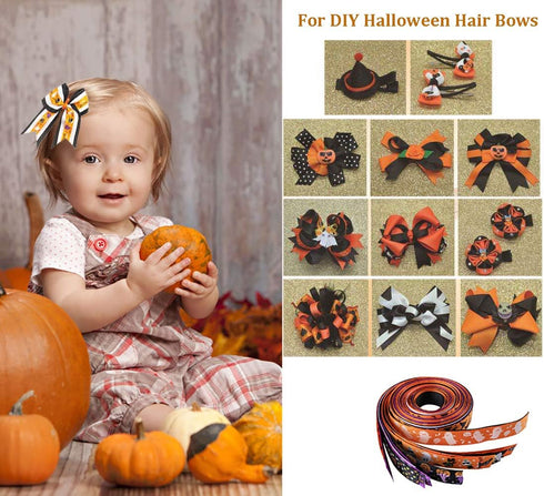 Halloween Ribbon, 30 Yards 1" Halloween Grosgrain Ribbons Pumpkin Lantern Ghost Spider Printed Gift Wrapping Ribbon Hair Bow Wreath Making for Hal...