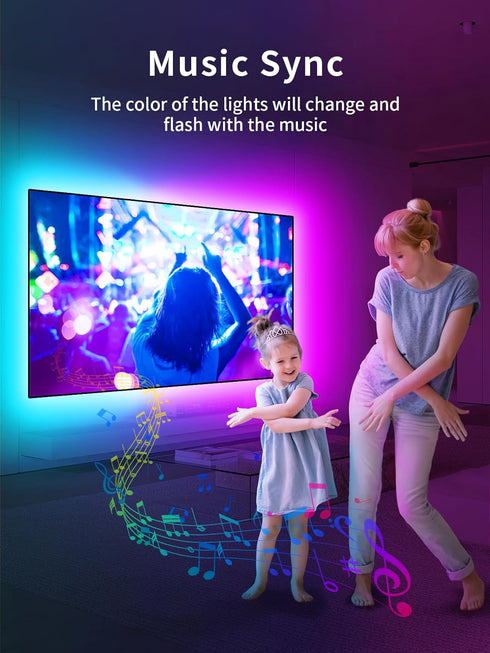TV LED Backlight, 9.84ft LED Lights for 32-43in TV, RGB TV LED Lights Behind with Music Sync Bluetooth APP and Remote Control TV Light Strip USB P...