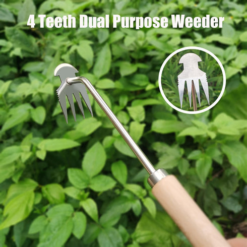 Weeding Artifact Uprooting Weeding Tool, Weeding Tool Garden Hand Weeder Tool, Manganese Steel Forged Weed Puller 4 Teethes Dual Purpose Weeder, M...