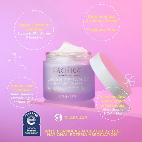 Pacifica Beauty, Vegan Ceramide Barrier Restore Cream, Daily Facial Repair Moisturizing Cream, Skincare, Moisturizer, Ecezma Association Approved,...