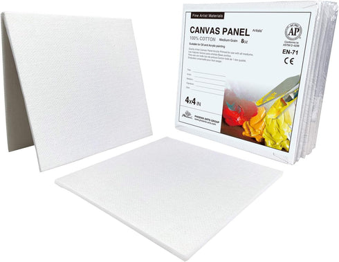 PHOENIX Small Painting Canvas Panels 4x4 Inch, 12 Value Pack - 8 Oz Triple Primed 100% Cotton Acid Free Square Canvas Boards for Painting, White B...