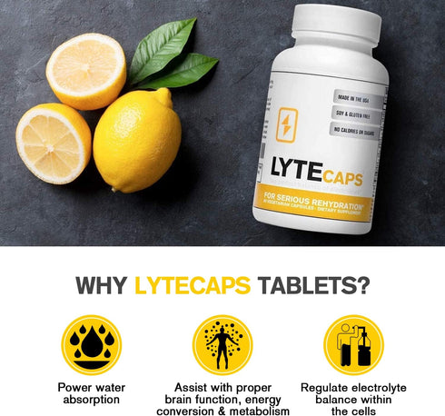 LyteCaps Electrolyte Tablets - 60 Vegetarian Capsules - for Serious Rehydration and Cramps, Dehydration - Magnesium, Potassium, Sodium and Zinc - ...